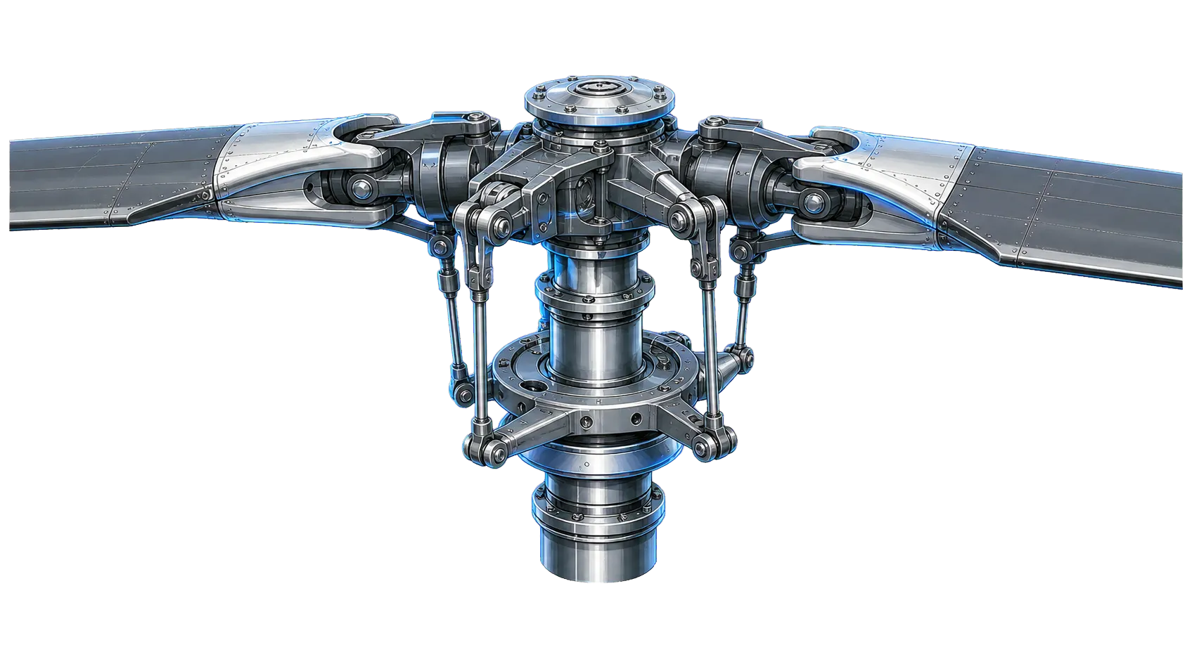 Technical illustration of a helicopter rotor hub assembly